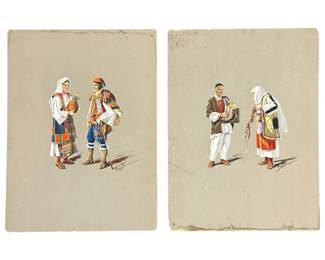 2pc. Olga Benson Gouache Paintings

