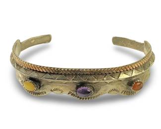 Native American Sterling Gemstones Cuff Bracelet
