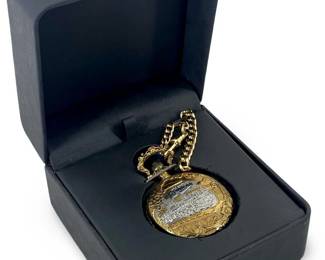 Selco Geneve Gold Tone Railroad Pocket Watch
