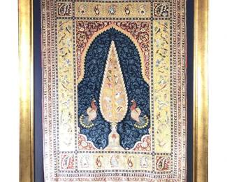 Framed Hanging Orient Hereke Silk Peacock Wall Art
