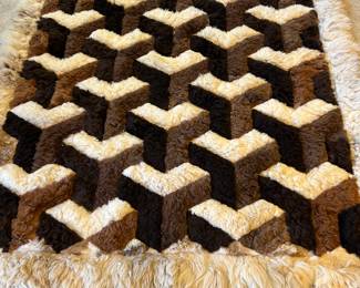 Alpaca Fur Rug with Geometric Design. Handmade in Peru