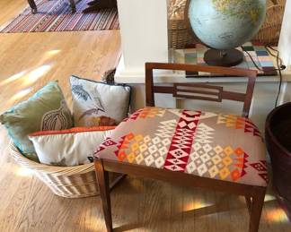 MCM Vanity Bench w/ Pendleton Wool Seat, Illuminated Globe