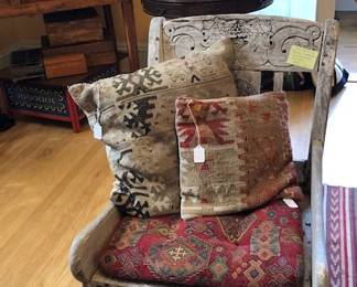 Weathered Teak Chair #2 w/ Kilim Pillows
