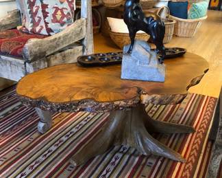 Live Edge Coffee Table, Kilim Rug