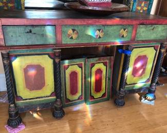 Antique Indonesian Painted Console 64"W x 23"D x 39"T