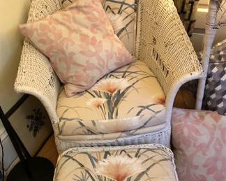 White Wicker Chair w/ Footstool