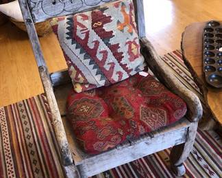 Weathered Teak Chair w/ Kilim Pillows