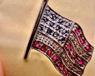 14k- White Gold with Sapphires & Rubies Pin