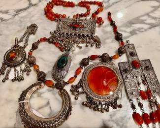Middle Eastern STERLING & Carnetian Jewelry 