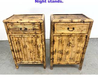 Lot 1061 Pair Split Burnt Bamboo Side Table Night stands.