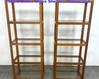 Lot 813 Pr Danish Teak Tall Narrow Etagere Shelf Units. Glass Shelves. Minimalist.
