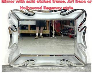 Lot 1631 Very large Vintage Glass frame Mirror with acid etched frame. Art Deco or Hollywood Regency style