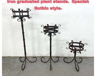 Lot 1667 Set 3 Mid 20th Century wrought iron graduated plant stands. Spanish Gothic style. 