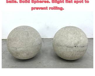 Lot 1678 Pair 11.5 inch Cement garden balls. Solid Spheres. Slight flat spot to prevent rolling.