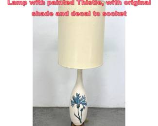 Lot 1456 Large oversized Marbro Ceramic Lamp with painted Thistle, with original shade and decal to socket