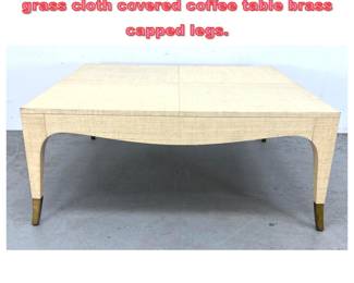 Lot 1716 Hollywood Regency aesthetic grass cloth covered coffee table brass capped legs. 