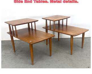 Lot 1350 Pair Heywood Wakefield Step Side End Tables. Metal details.