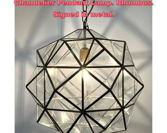 Lot 1674 Polyhedral pendant light fixture, Chandelier Pendant Lamp. Rhombus. Signed in metal.