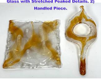 Lot 1126 2pc Art Glass Lighting PA. Slumped Glass with Stretched Peaked Details. 2 Handled Piece.