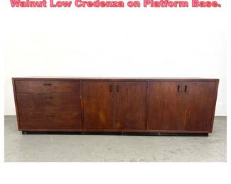 Lot 1391 Vintage Mid Century Modern Walnut Low Credenza on Platform Base. 