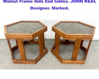 Lot 1016 PR BROWN SALTMAN Hexagonal Walnut Frame Side End tables. JOHN KEAL Designer. Marked.