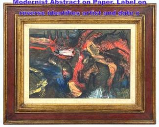 Lot 851 PAUL HAINER Oil Painting. Modernist Abstract on Paper. Label on reverse identifies artist and date c