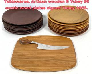 Lot 1519 Mid Century Modern wood Tablewares. Artisan wooden S Tobey 56 exotic wood plates signed Tobey 1956. 