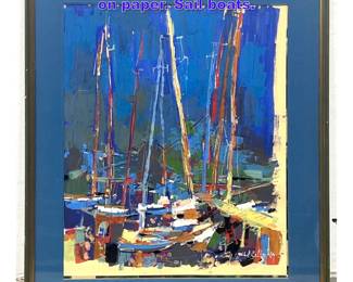 Lot 946 MICHEL COLIN 69 abstract painting on paper. Sail boats.