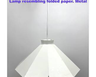 Lot 1011 Mid Century Modern White Pendant Lamp resembling folded paper. Metal