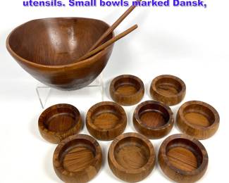 Lot 1172 Teak Salad Set. Bowls and serving utensils. Small bowls marked Dansk,