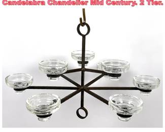 Lot 1462 Erik Hoglund 7 Arm Iron Glass Candelabra Chandelier Mid Century. 2 Tier. 