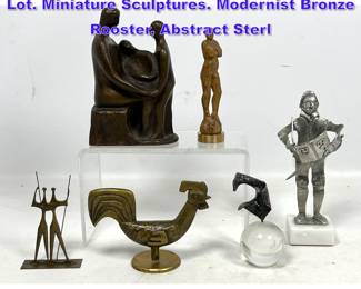 Lot 1158 6pc Mid Century Modern Sculpture Lot. Miniature Sculptures. Modernist Bronze Rooster, Abstract Sterl