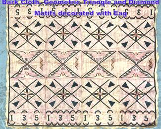 Lot 989 South Pacific Hand Painted Tapa Bark Cloth. Geometric Triangle and Diamond Motifs decorated with Eag