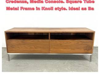 Lot 1218 CRATE and BARREL Walnut Credenza, Media Console. Square Tube Metal Frame in Knoll style. Ideal as Ba