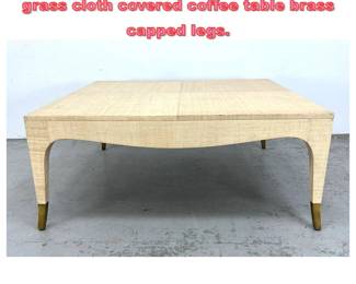 Lot 1714 Hollywood Regency aesthetic grass cloth covered coffee table brass capped legs. 