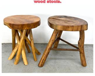 Lot 1341 2pc Rustic Tree slice organic wood stools. 