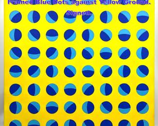 Lot 821 TIM RAY FISHER Modernist Painting. Framed Blue Dots against Yellow Ground. Signed.