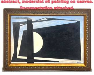 Lot 1243 KINNOSUKE FUJISAKI Japanese abstract, modernist oil painting on canvas. Documentation attached.