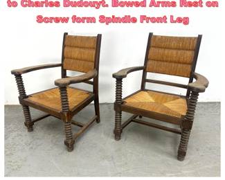 Lot 1580 Pr French Arm Chairs. Attributed to Charles Dudouyt. Bowed Arms Rest on Screw form Spindle Front Leg
