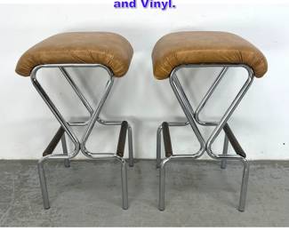 Lot 1060 Pair Daystrom Bar Stools. Chrome and Vinyl.