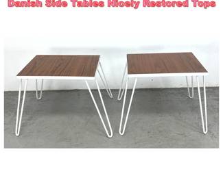 Lot 1637 Pair Wrought Iron and Teak Danish Side Tables Nicely Restored Tops