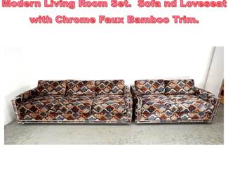 Lot 1639 2pcs Vintage Mid Century Modern Living Room Set. Sofa nd Loveseat with Chrome Faux Bamboo Trim. 