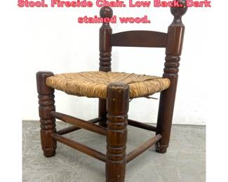 Lot 1564 Vintage French Rush Seat Low Stool. Fireside Chair. Low Back. Dark stained wood. 