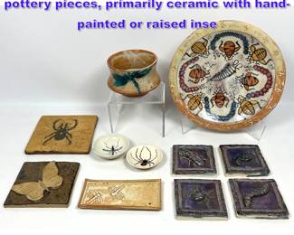 Lot 1163 Collection of contemporary studio pottery pieces, primarily ceramic with handpainted or raised inse