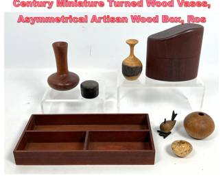 Lot 1523 Studio Woodworking Lot. Mid Century Miniature Turned Wood Vases, Asymmetrical Artisan Wood Box, Ros