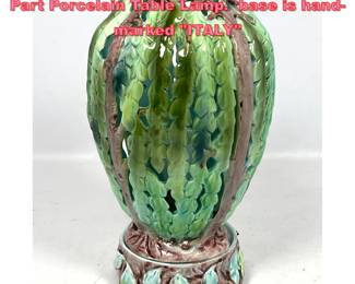 Lot 1493 Italian Majolica Weeping Willow 2 Part Porcelain Table Lamp. base is handmarked ITALY