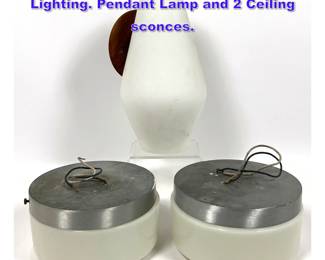 Lot 993 3pcs Vintage Mid Century Modern Lighting. Pendant Lamp and 2 Ceiling sconces.