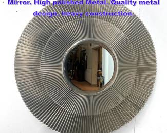 Lot 1022 Rippled Fan Design Round Wall Mirror. High polished Metal. Quality metal design. heavy construction.