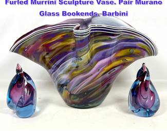 Lot 778 Art Glass Lot. Paul Allen Counts Furled Murrini Sculpture Vase. Pair Murano Glass Bookends. Barbini