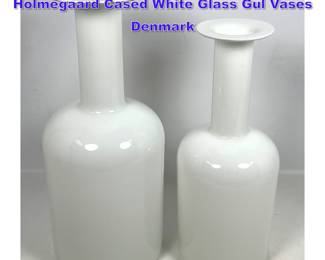 Lot 718 2pcs Vintage Danish Modern Holmegaard Cased White Glass Gul Vases Denmark